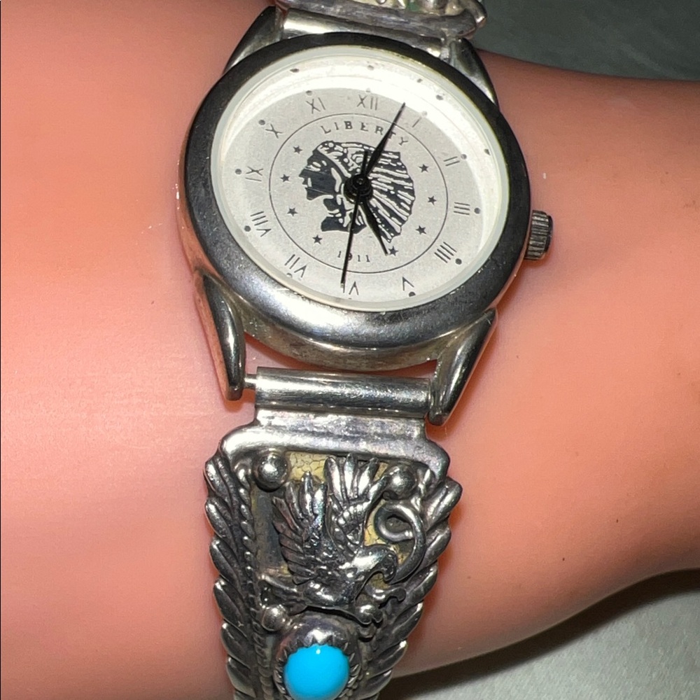 Silver Watch with Turquoise Detail
